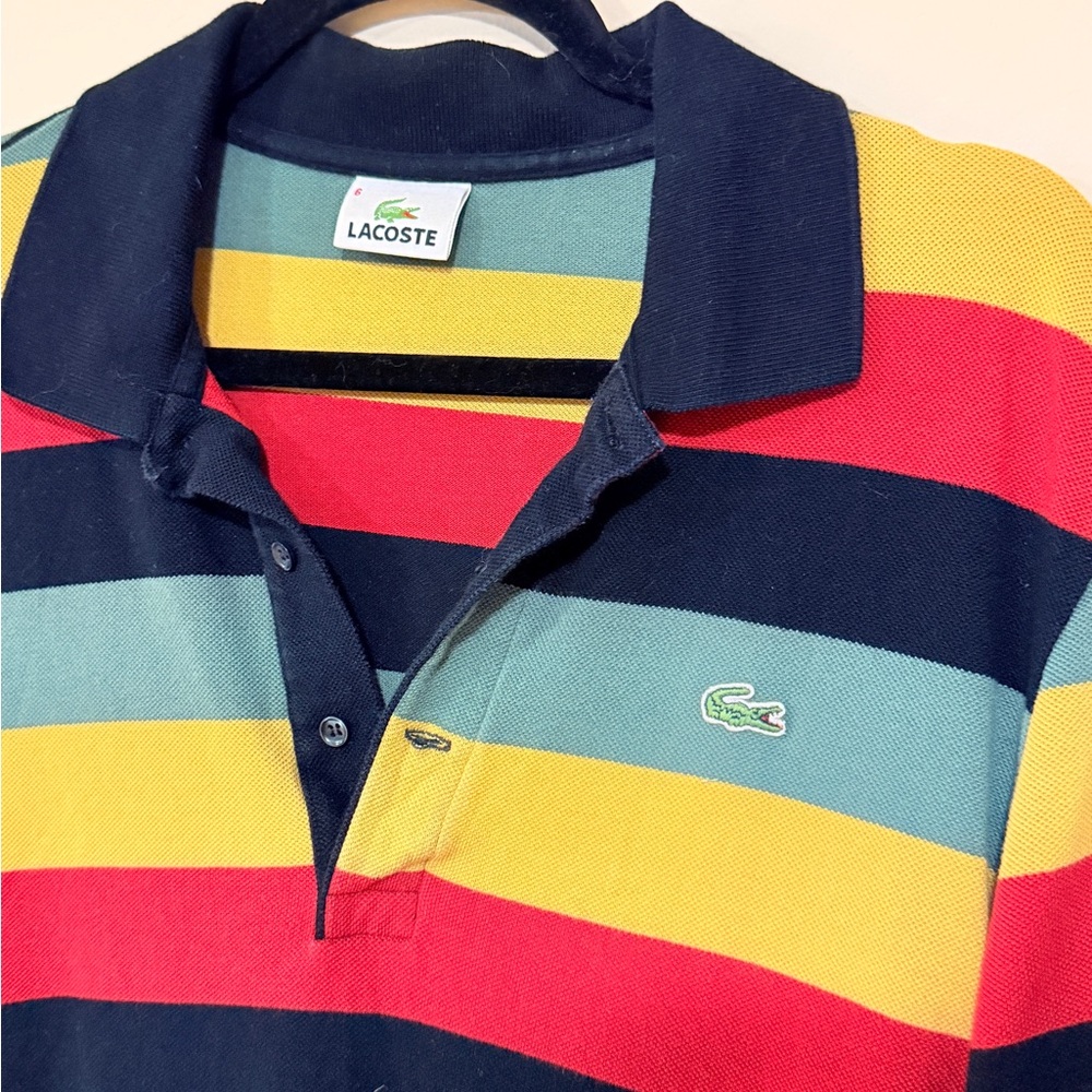 Vintage Lacoste Devanlay Striped Polo Size 6 Made in France Rugby Shirt